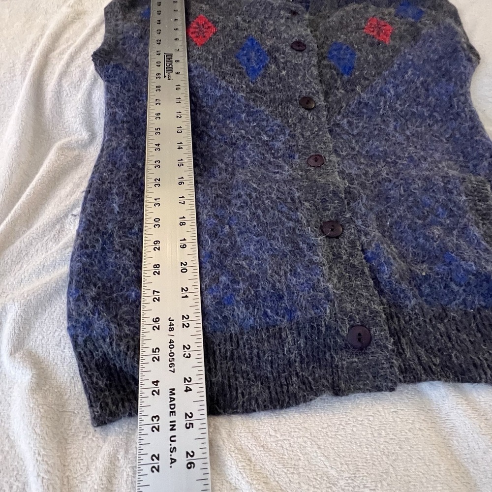 Cheung Kee Vtg Argyle Sweater Vest 100% Wool Blue Cardigan Button Up Preppy 80s - Picture 7 of 7